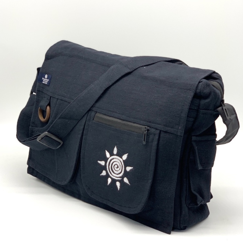 Large Laptop Messenger Bag Swirl Sun Embroidery